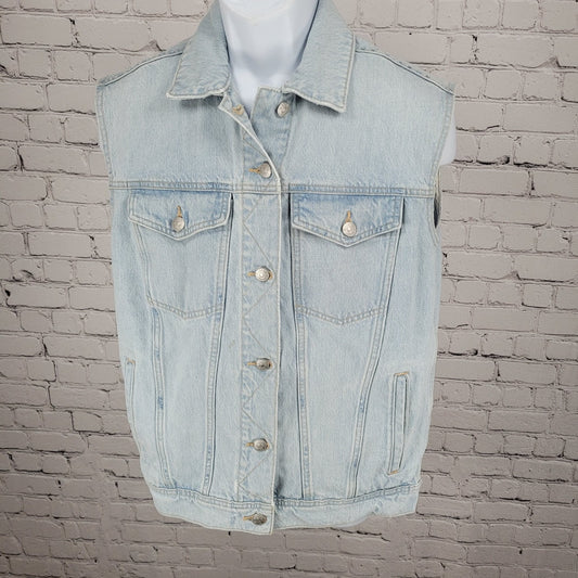 Madewell Blue Denim Oversized Trucker  Distressed Light Wash Jean Vest Small S