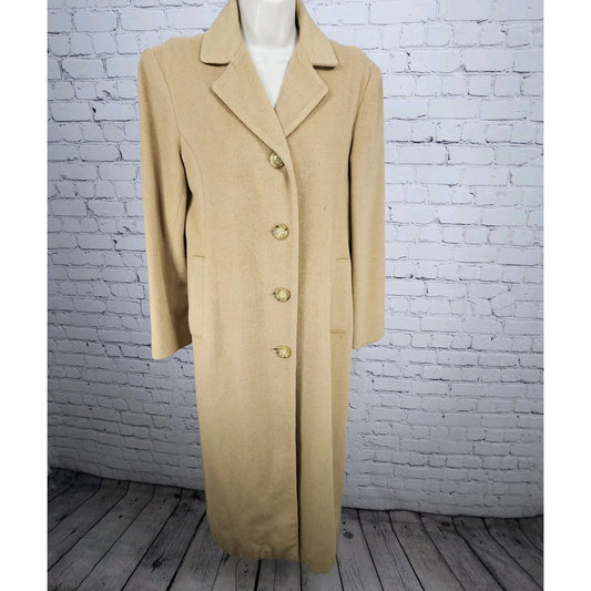 VTG Tan 100% Camelhair Buttoned Vented Long Over Coat Trench USA Medium M