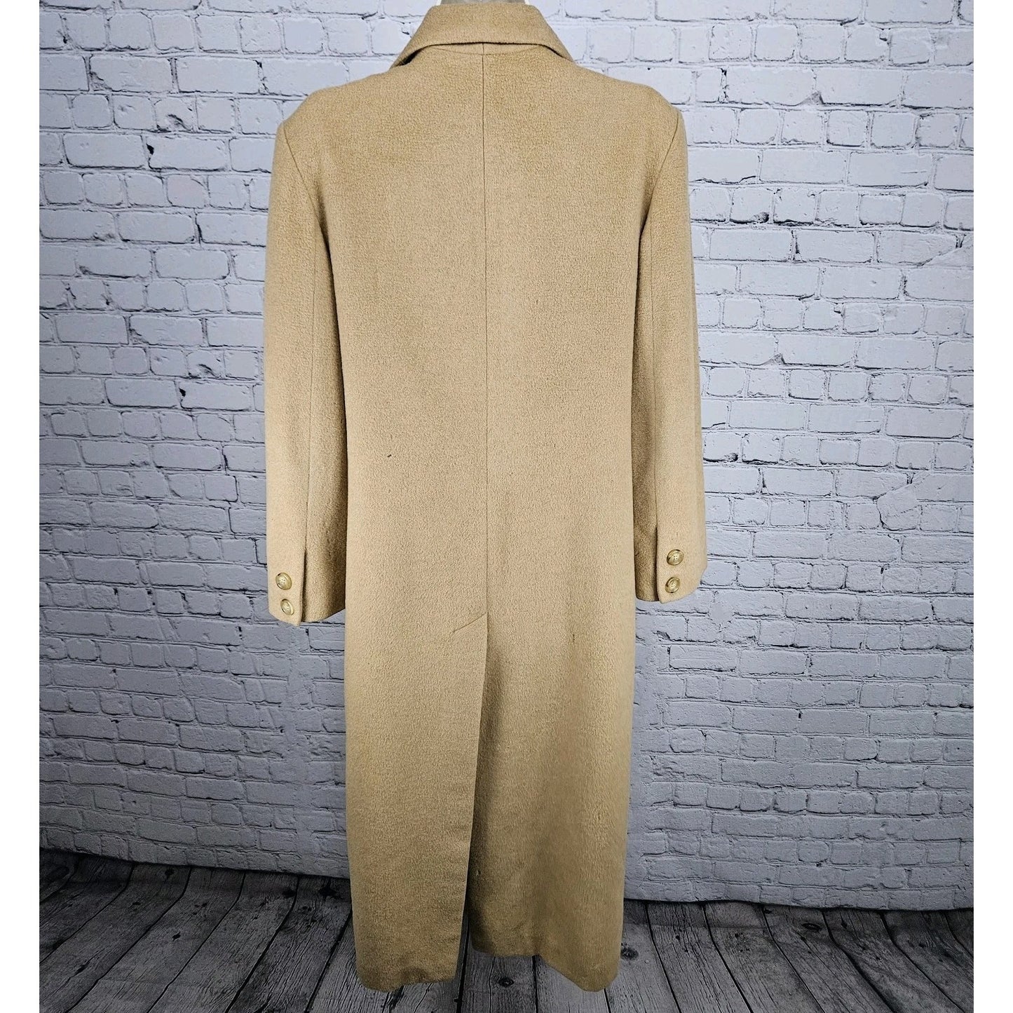 VTG Tan 100% Camelhair Buttoned Vented Long Over Coat Trench USA Medium M