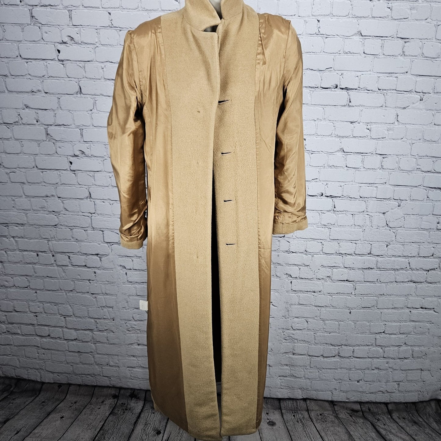 VTG Tan 100% Camelhair Buttoned Vented Long Over Coat Trench USA Medium M