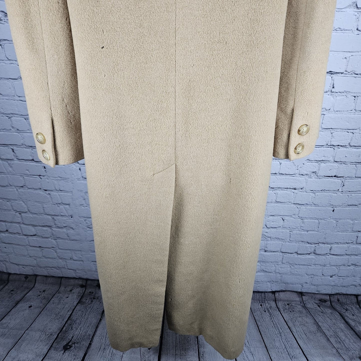 VTG Tan 100% Camelhair Buttoned Vented Long Over Coat Trench USA Medium M