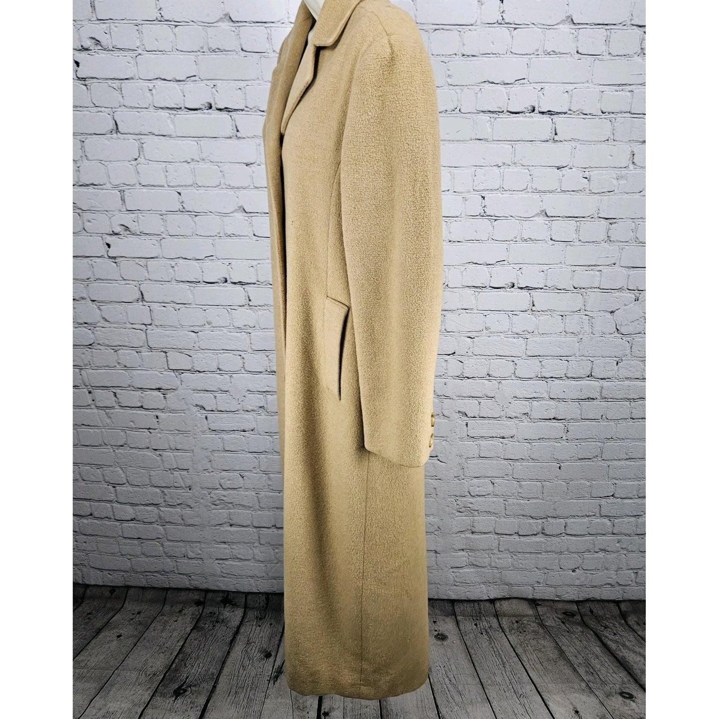 VTG Tan 100% Camelhair Buttoned Vented Long Over Coat Trench USA Medium M