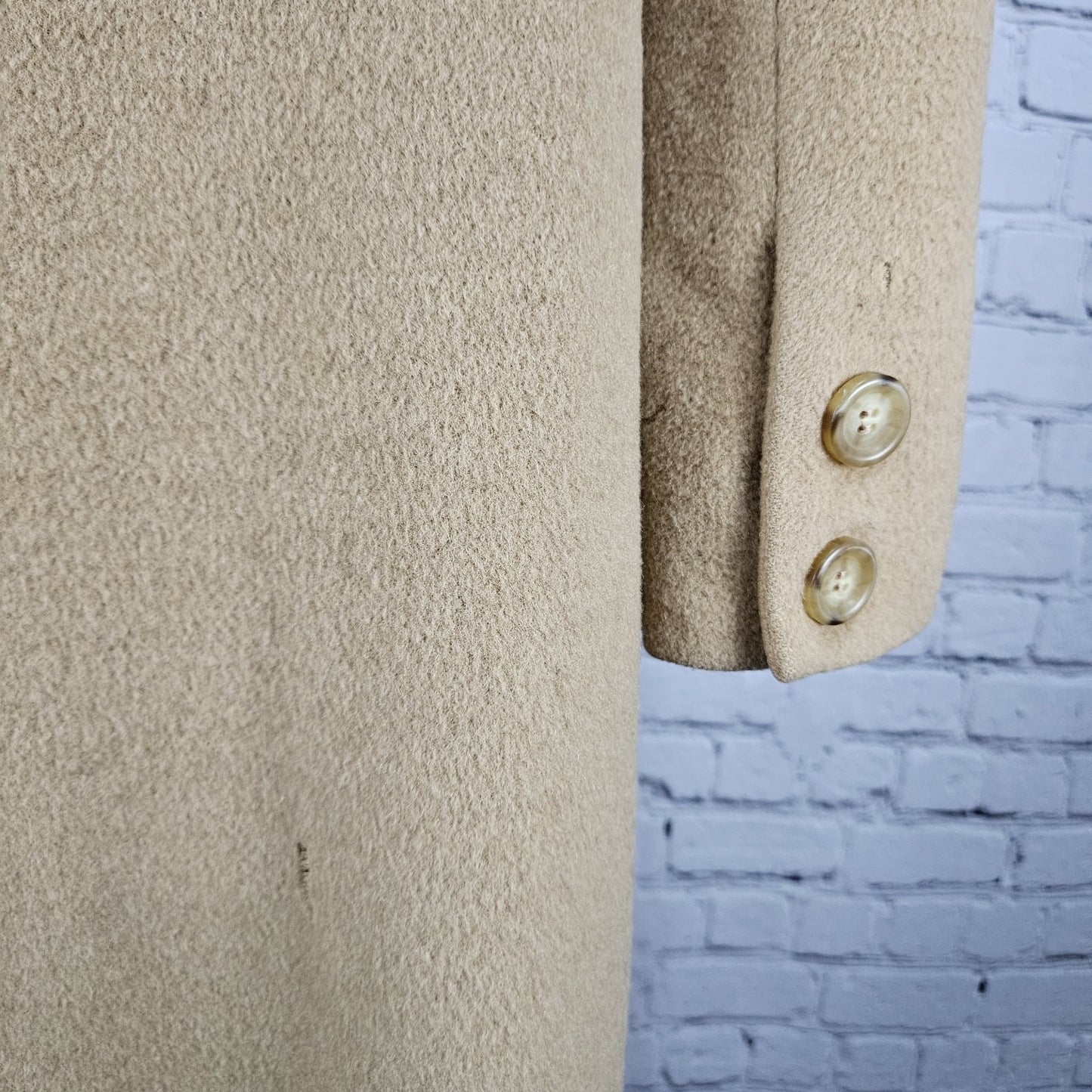 VTG Tan 100% Camelhair Buttoned Vented Long Over Coat Trench USA Medium M