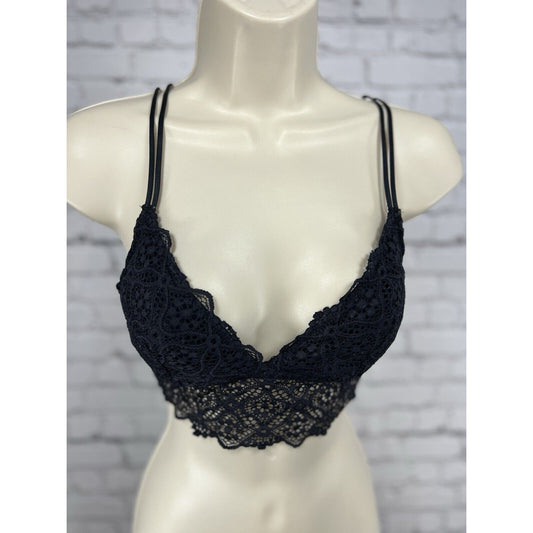 Auden Black Lace Lightly Lined Bralette Strappy Wireless Women’s Size S