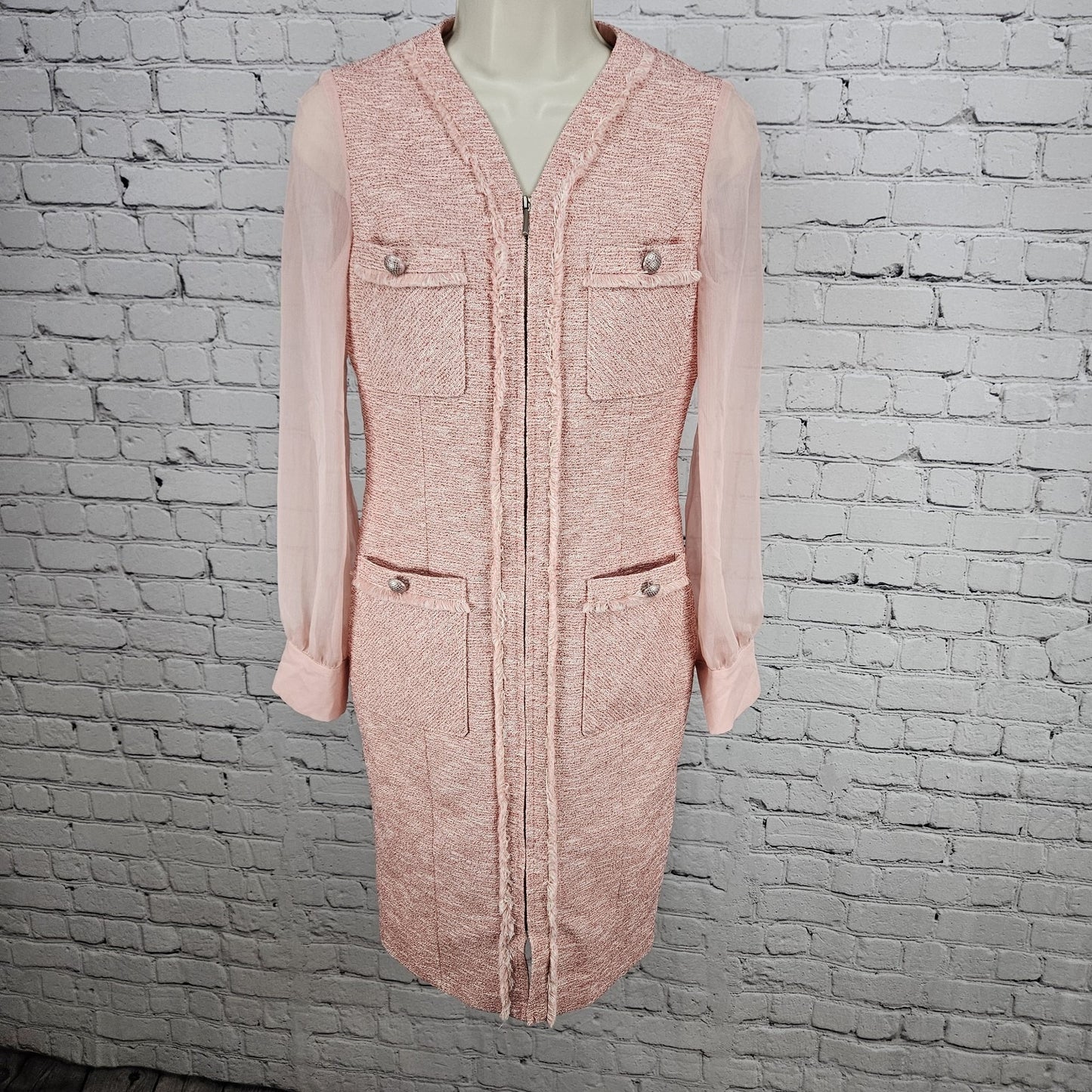 Minimum Reflex Pink Tweed Creazione Giolica Design Long Sheer Sleeve Dress Small