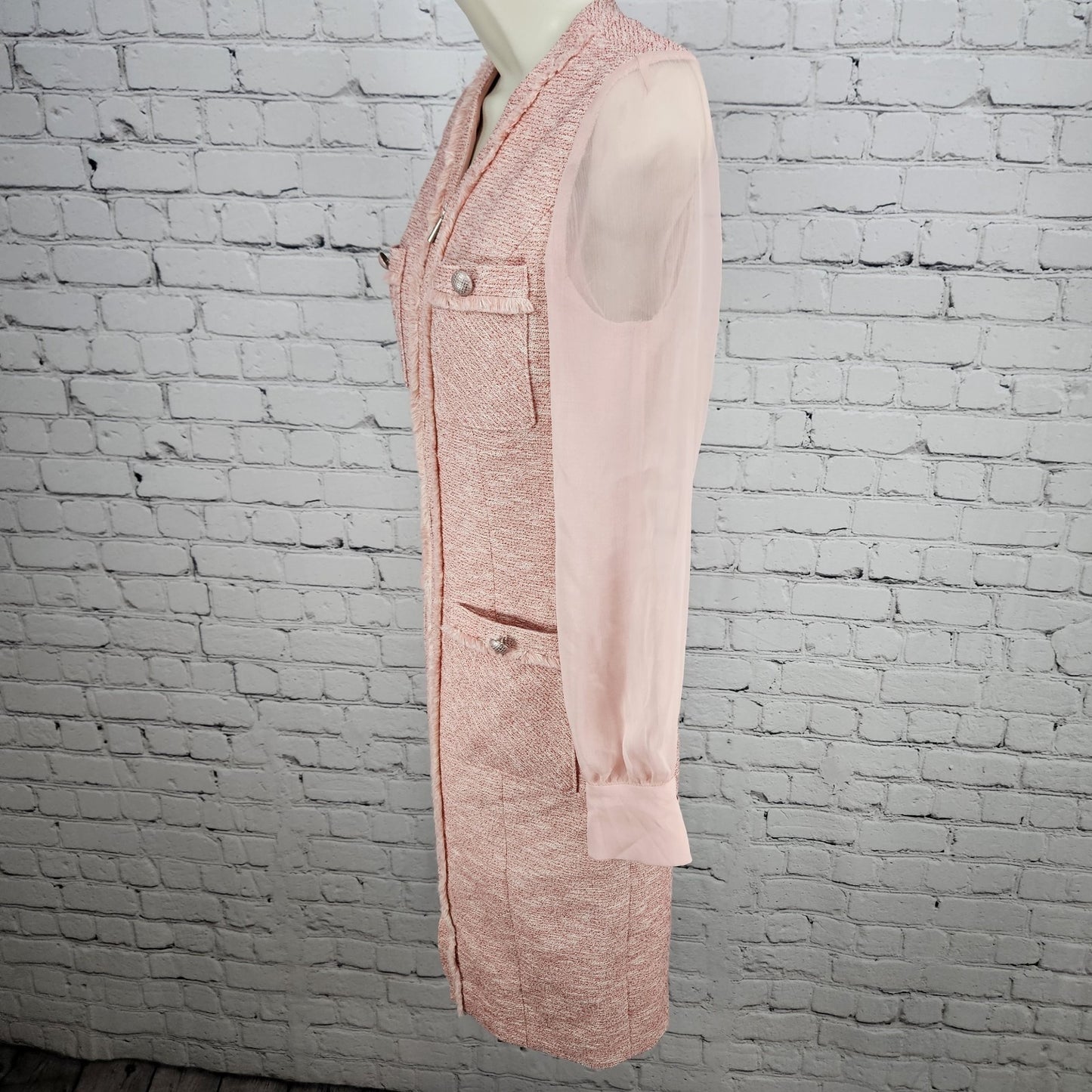 Minimum Reflex Pink Tweed Creazione Giolica Design Long Sheer Sleeve Dress Small