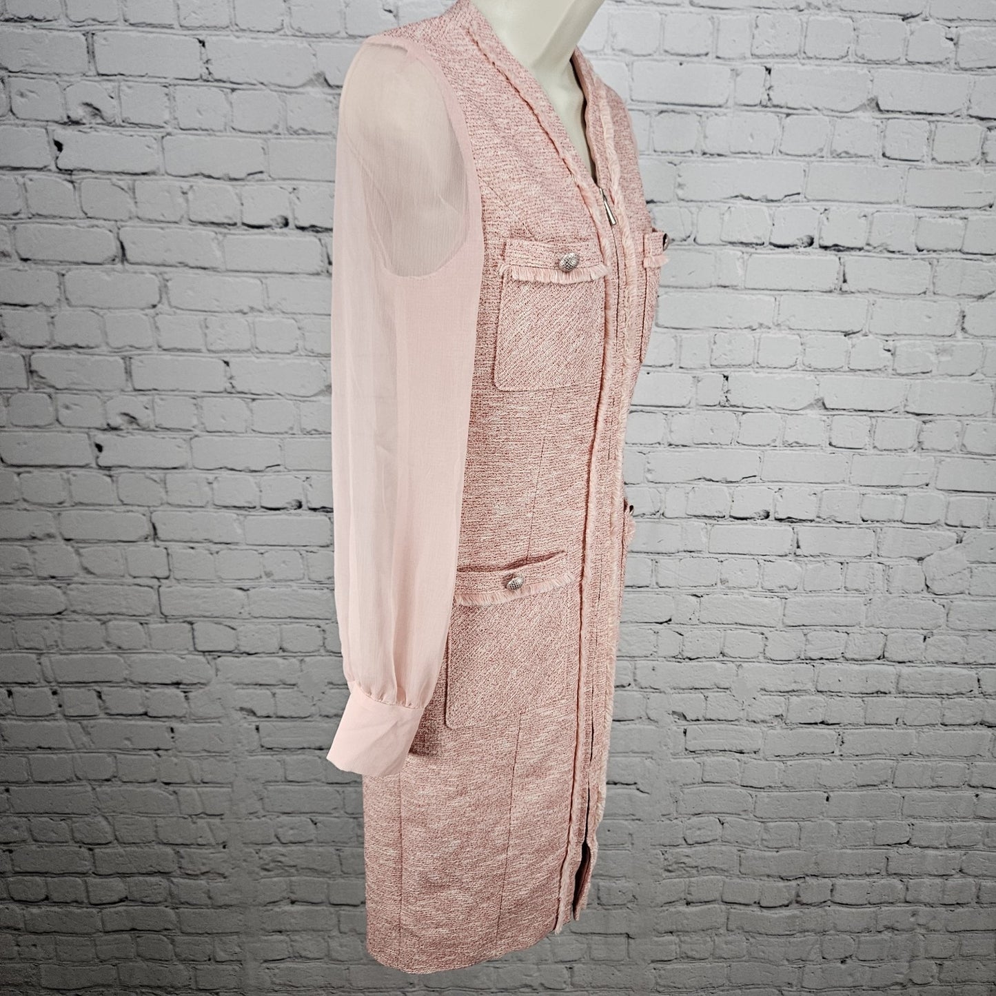 Minimum Reflex Pink Tweed Creazione Giolica Design Long Sheer Sleeve Dress Small