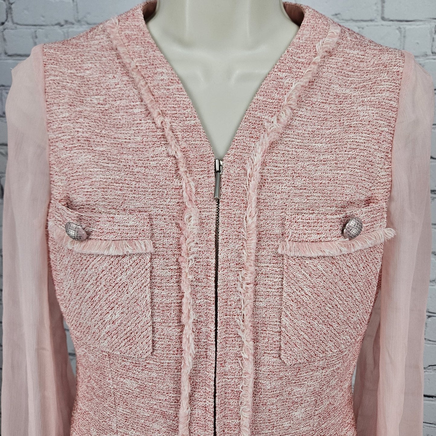 Minimum Reflex Pink Tweed Creazione Giolica Design Long Sheer Sleeve Dress Small