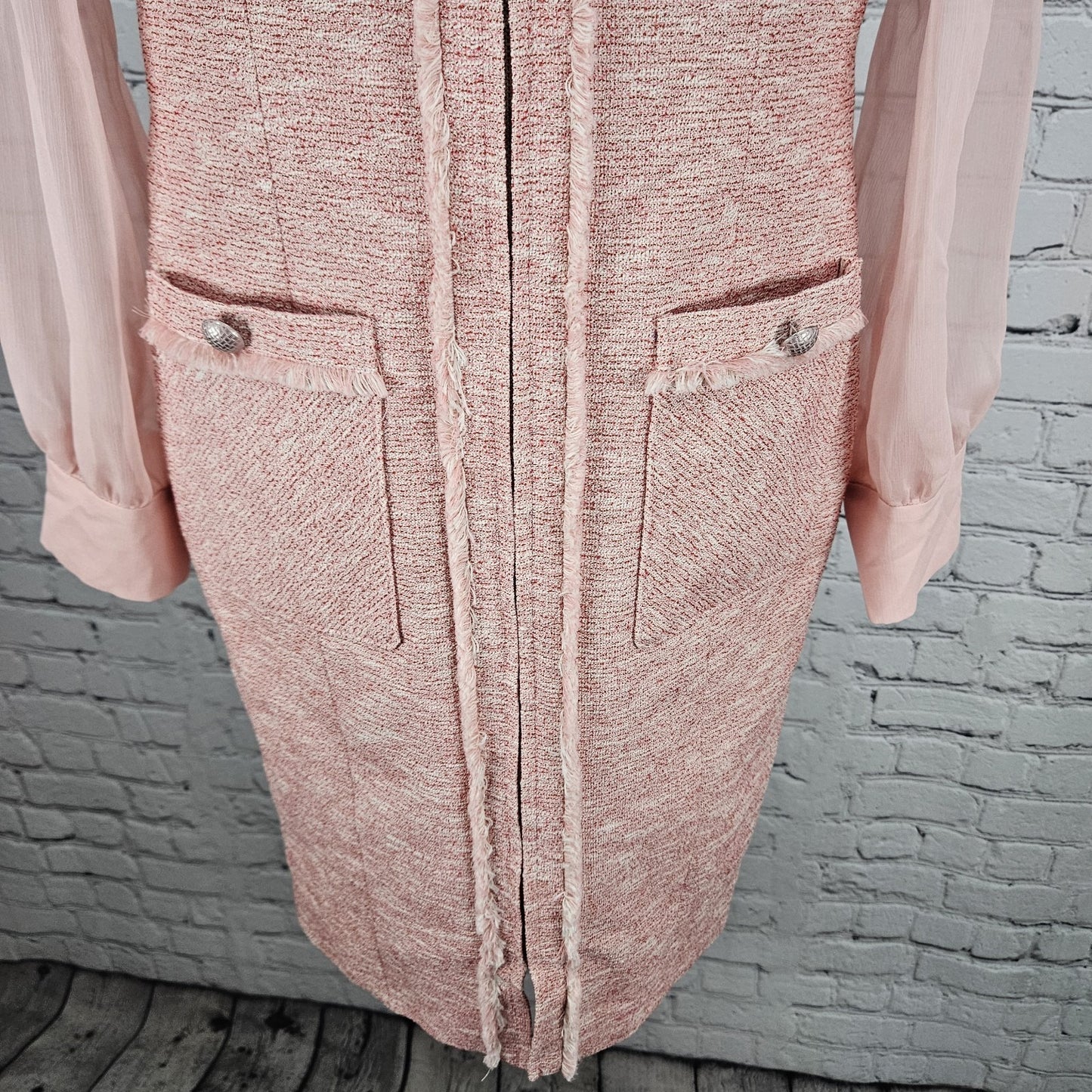 Minimum Reflex Pink Tweed Creazione Giolica Design Long Sheer Sleeve Dress Small