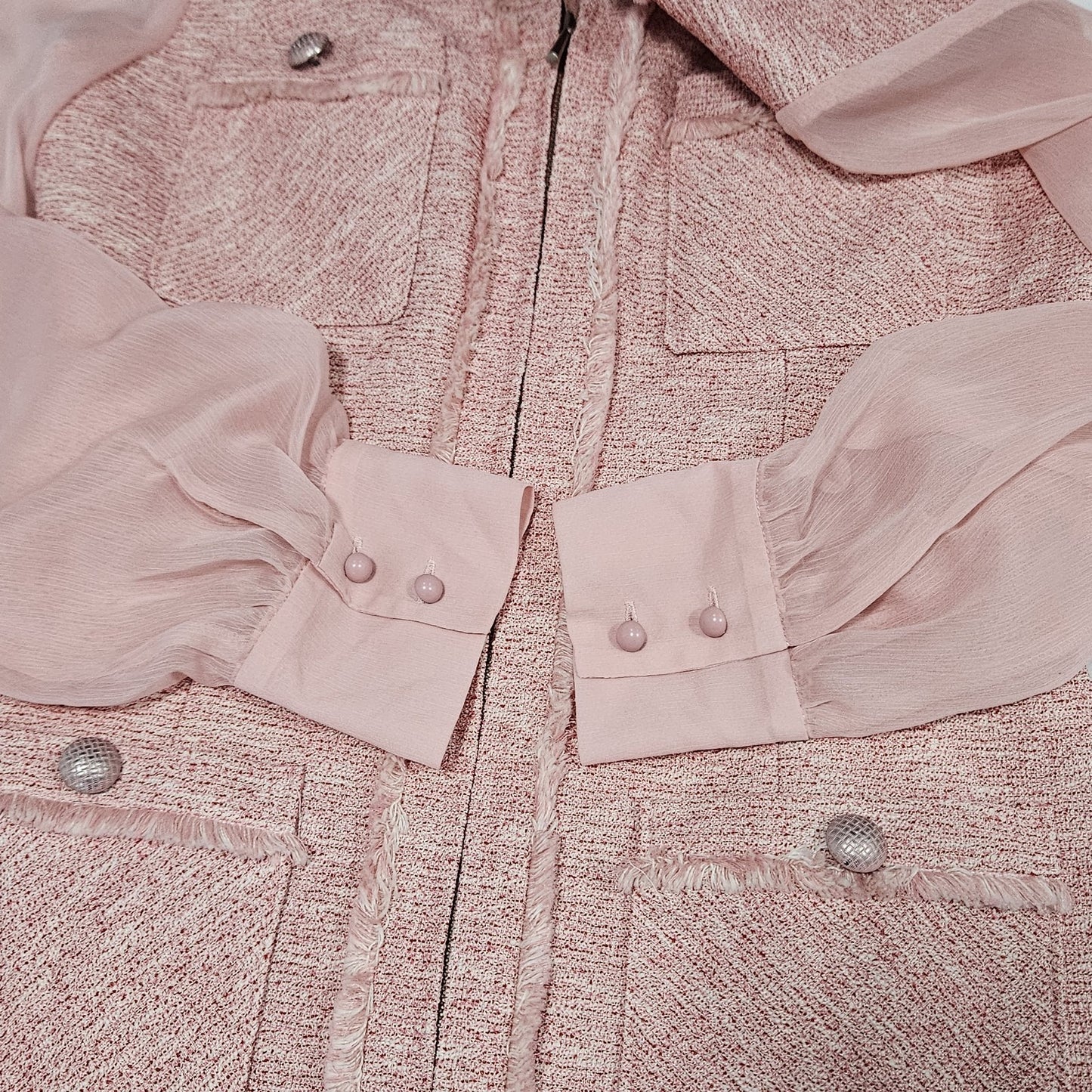 Minimum Reflex Pink Tweed Creazione Giolica Design Long Sheer Sleeve Dress Small