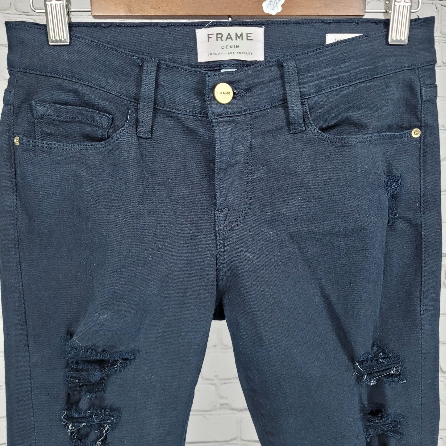 Frame Denim Dark Blue Le Skinny De Jeanne Distressed Mid Rise USA 26 (26x29)