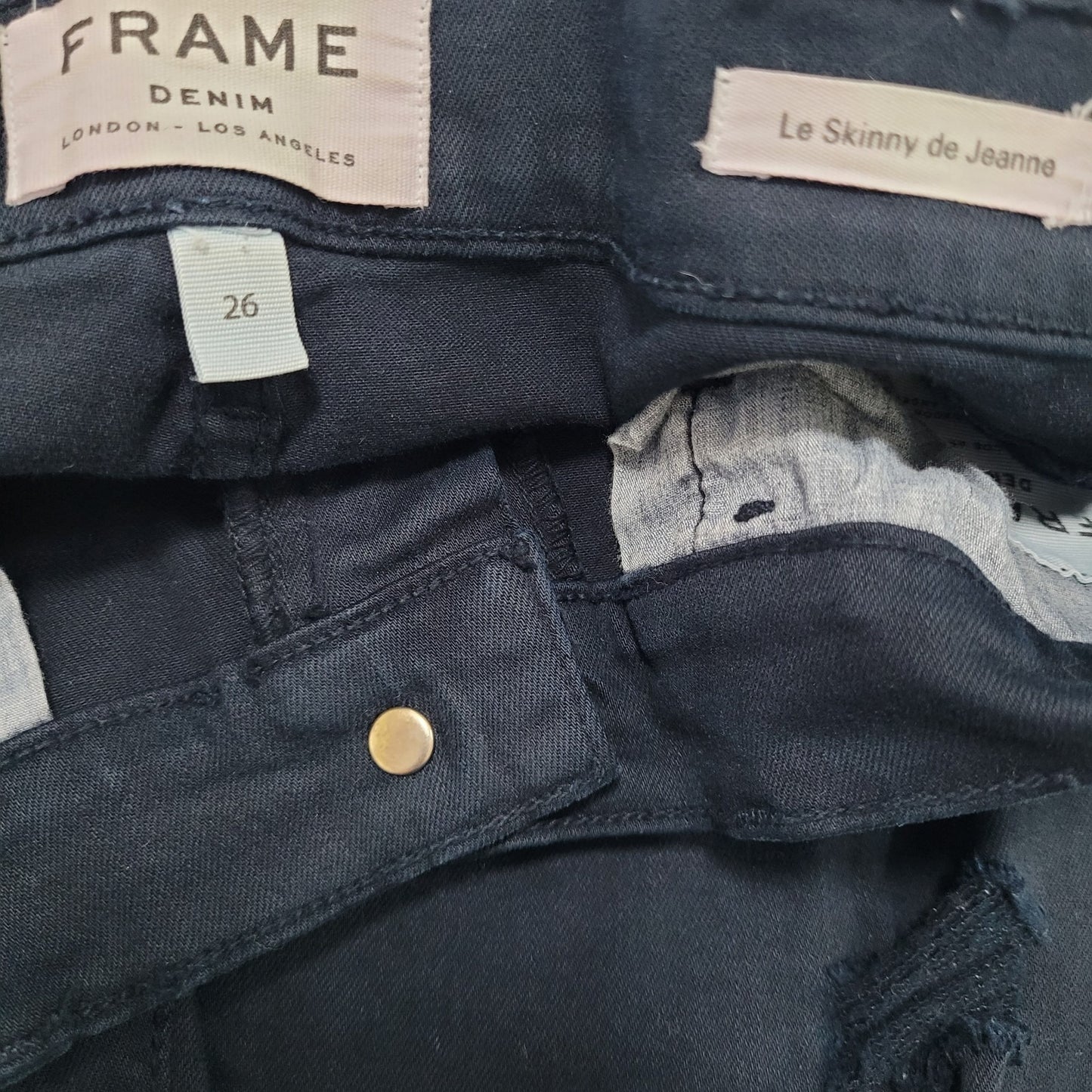 Frame Denim Dark Blue Le Skinny De Jeanne Distressed Mid Rise USA 26 (26x29)