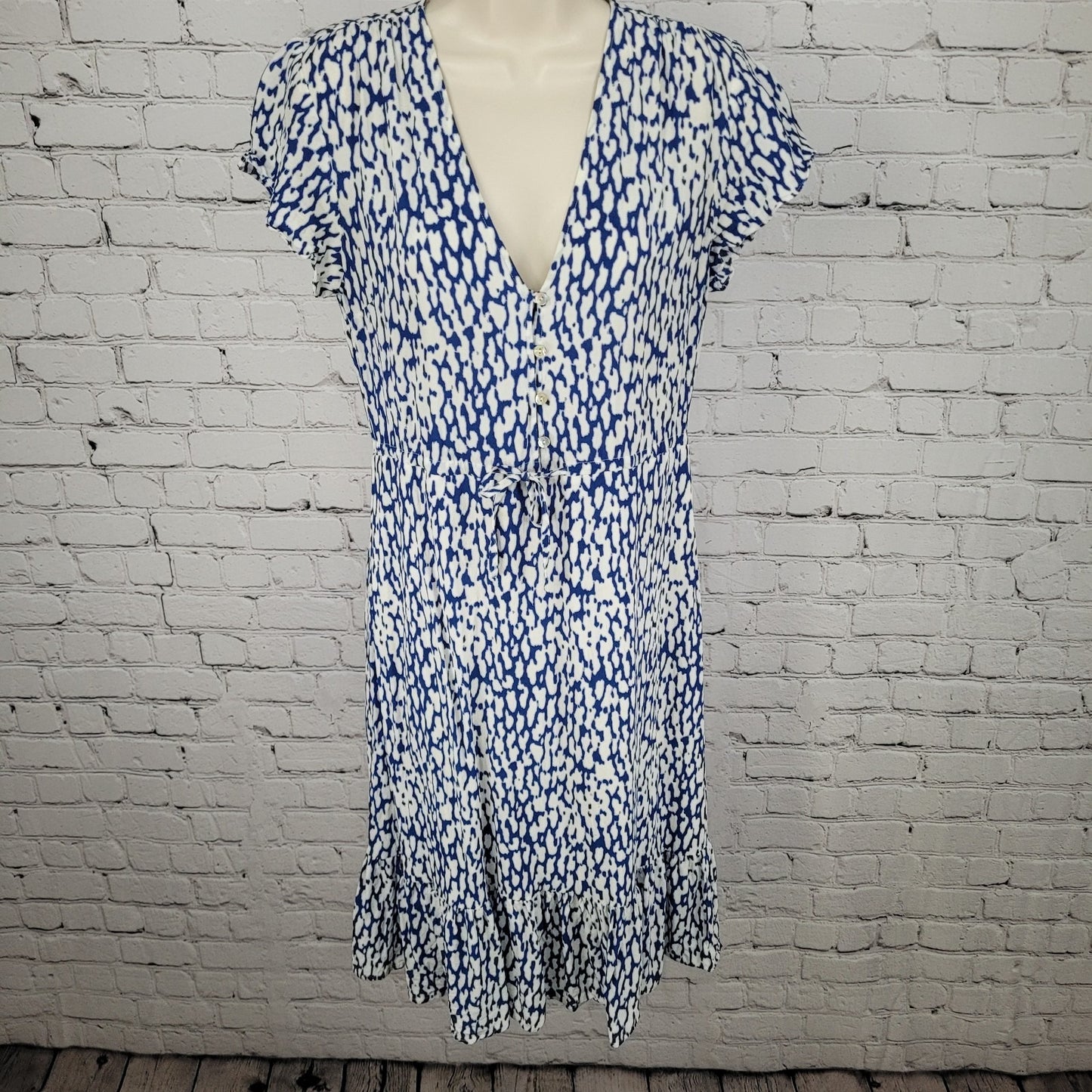 Rails Kiki Blue Cobalt Static Leopard Waist Tie Short Sleeve Short Dress Small S