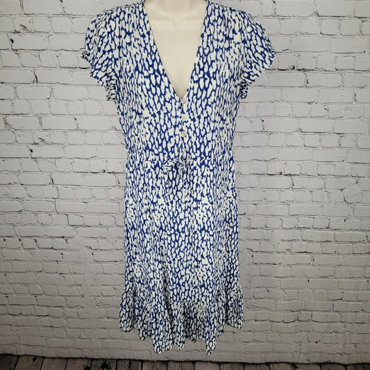Rails Kiki Blue Cobalt Static Leopard Waist Tie Short Sleeve Short Dress Small S