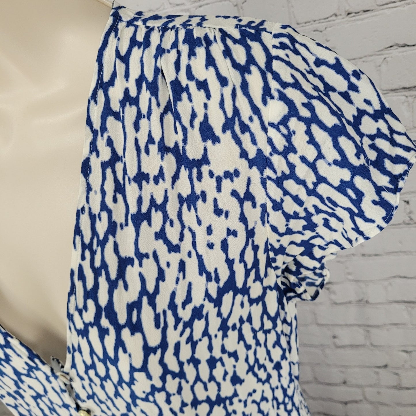Rails Kiki Blue Cobalt Static Leopard Waist Tie Short Sleeve Short Dress Small S