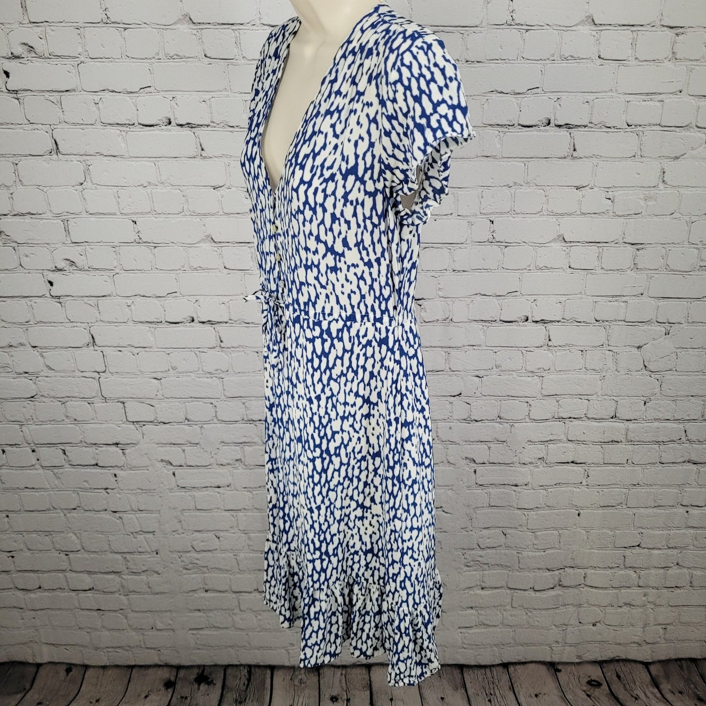 Rails Kiki Blue Cobalt Static Leopard Waist Tie Short Sleeve Short Dress Small S