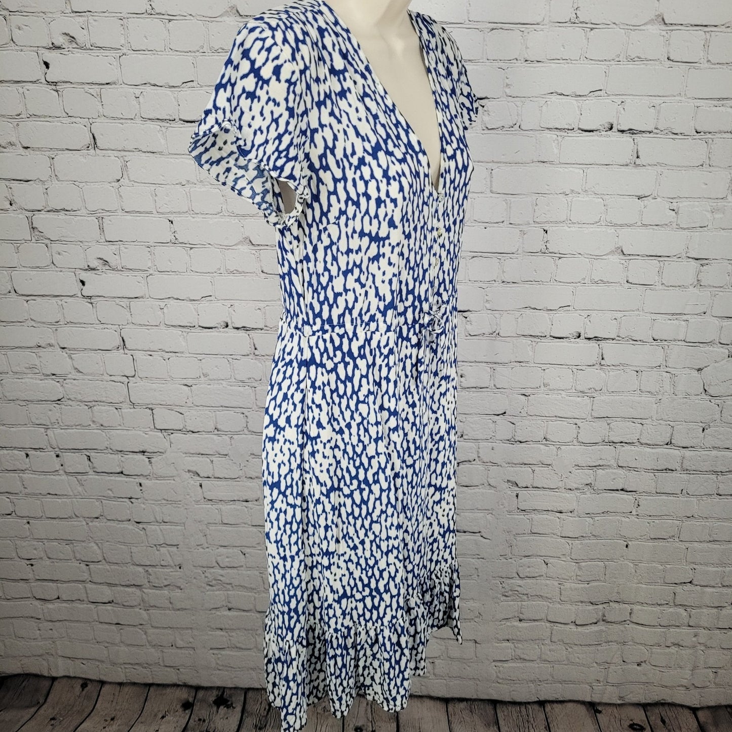Rails Kiki Blue Cobalt Static Leopard Waist Tie Short Sleeve Short Dress Small S