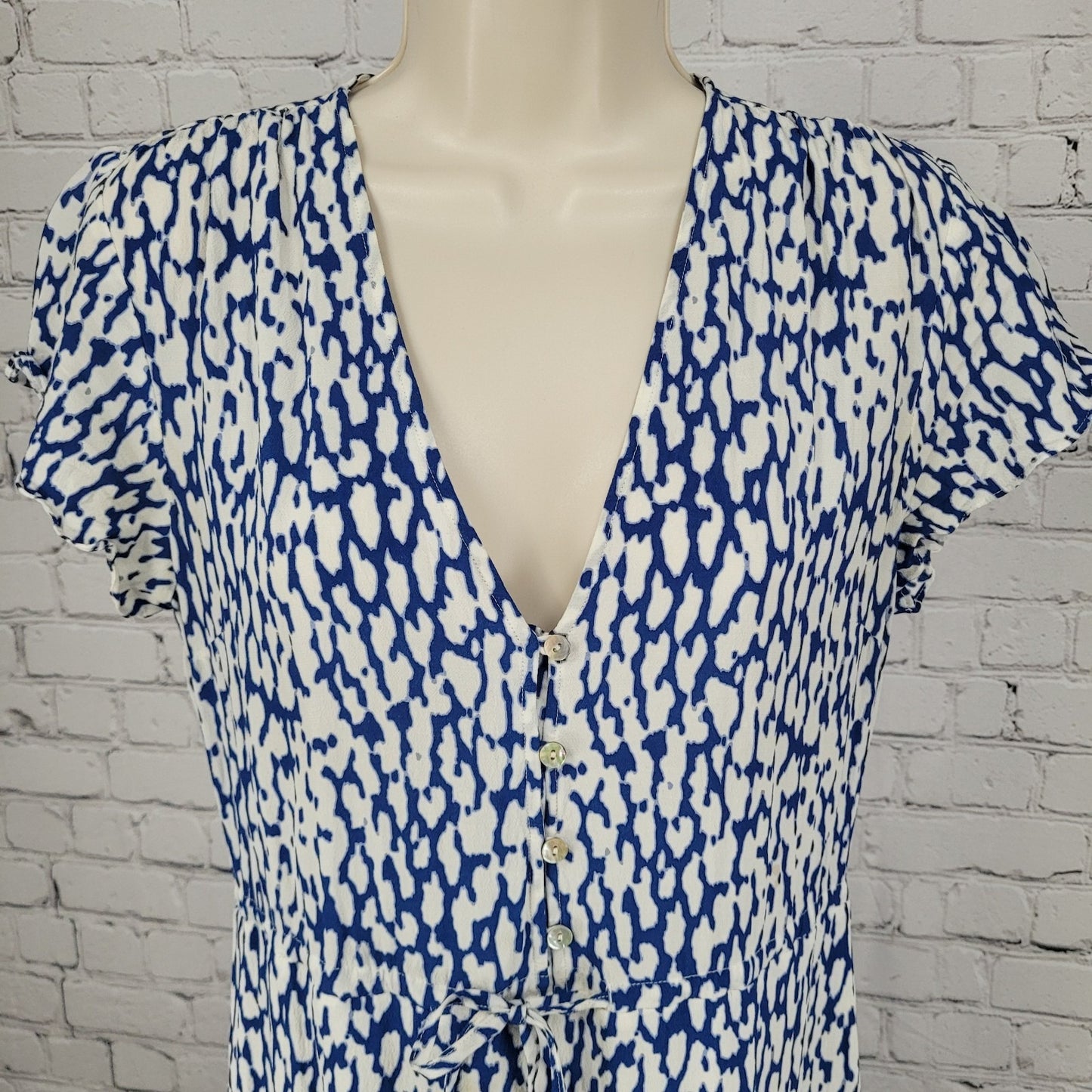 Rails Kiki Blue Cobalt Static Leopard Waist Tie Short Sleeve Short Dress Small S