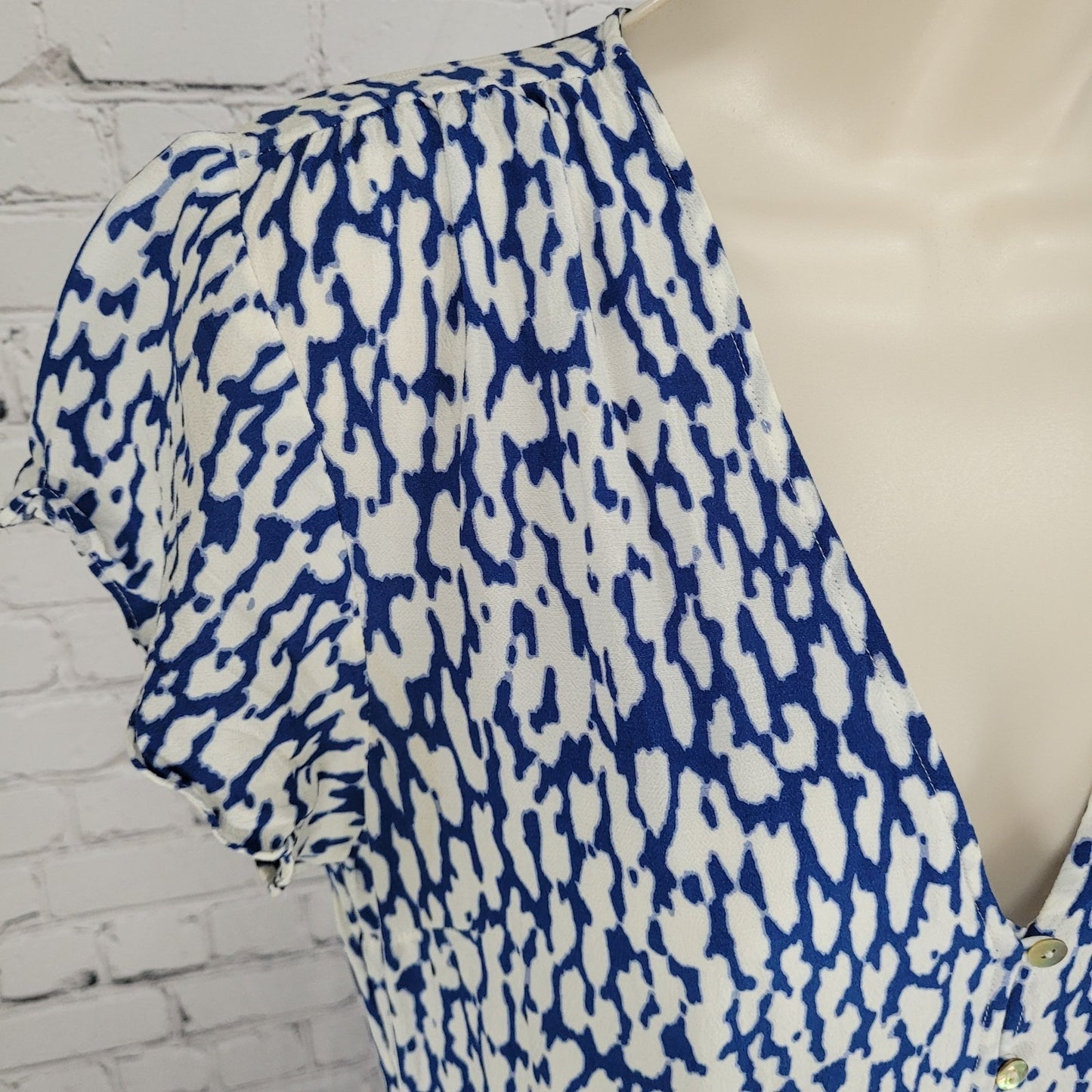 Rails Kiki Blue Cobalt Static Leopard Waist Tie Short Sleeve Short Dress Small S