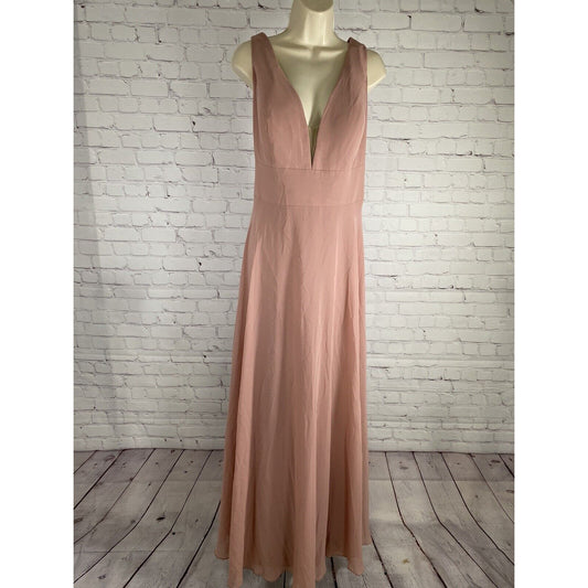 Sorella Vita Long Back Zip Sleeveless Blush Pink V Neck Bridesmaid Dress 20