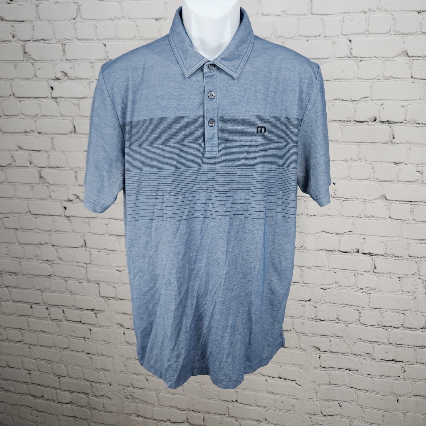 Travis Mathew Blue Pima Cotton Striped Short Sleeve Golf Polo Shirt Large L