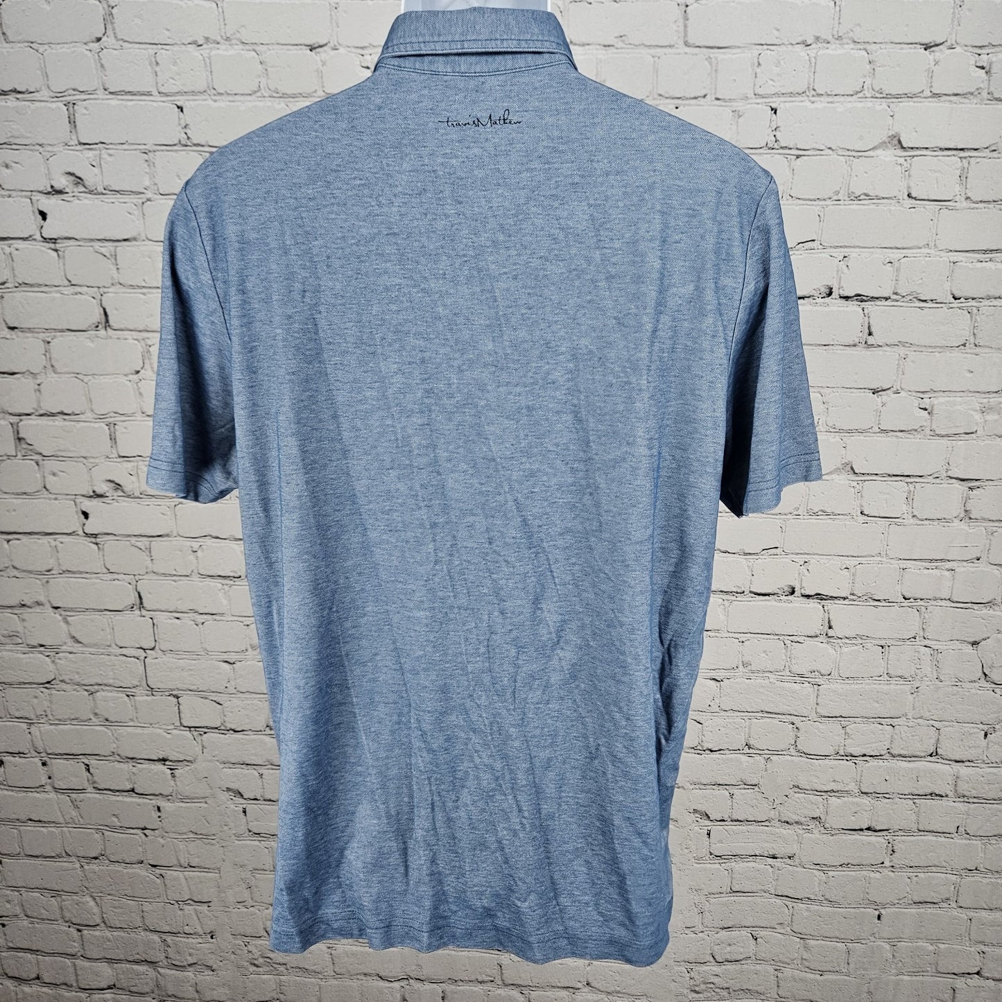 Travis Mathew Blue Pima Cotton Striped Short Sleeve Golf Polo Shirt Large L
