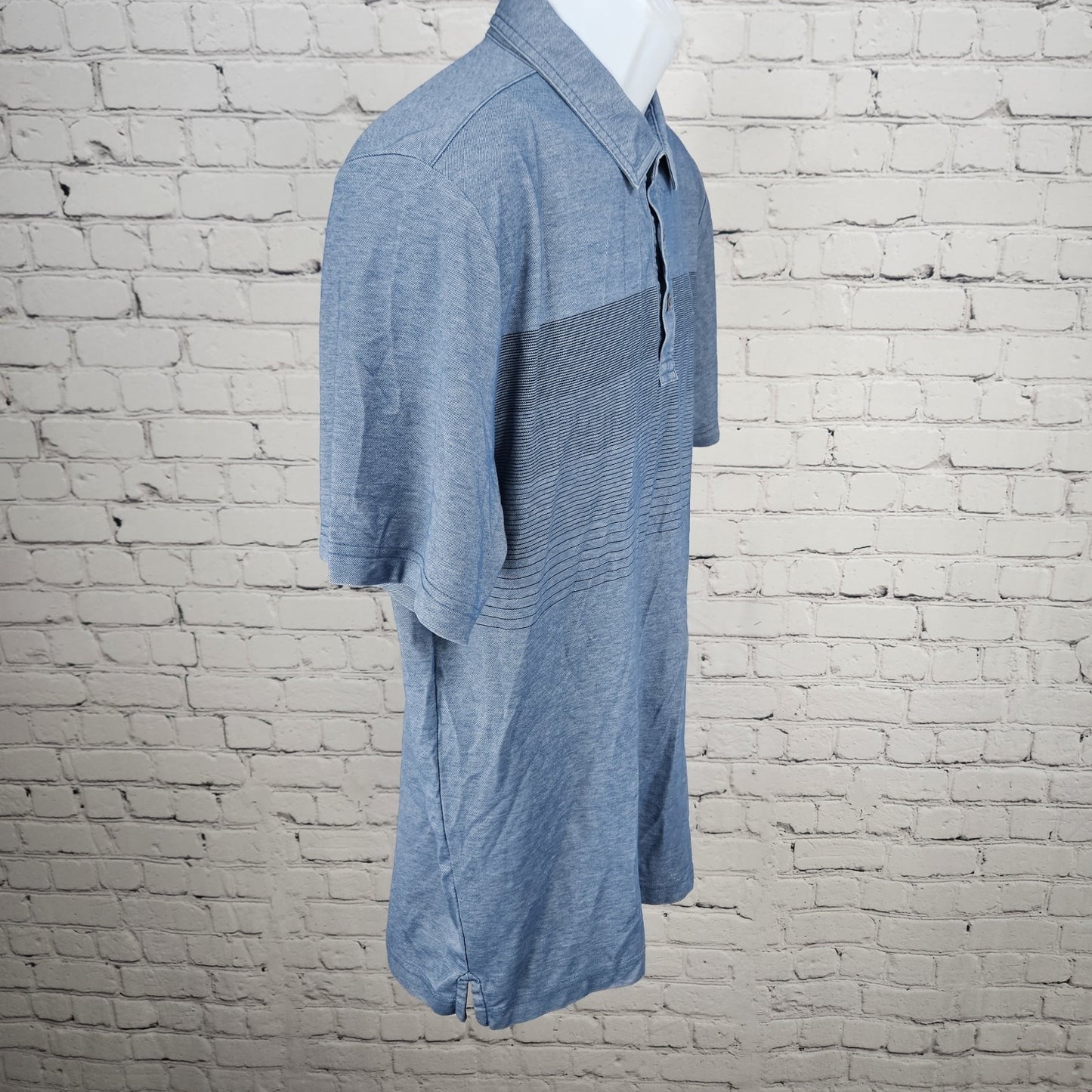 Travis Mathew Blue Pima Cotton Striped Short Sleeve Golf Polo Shirt Large L