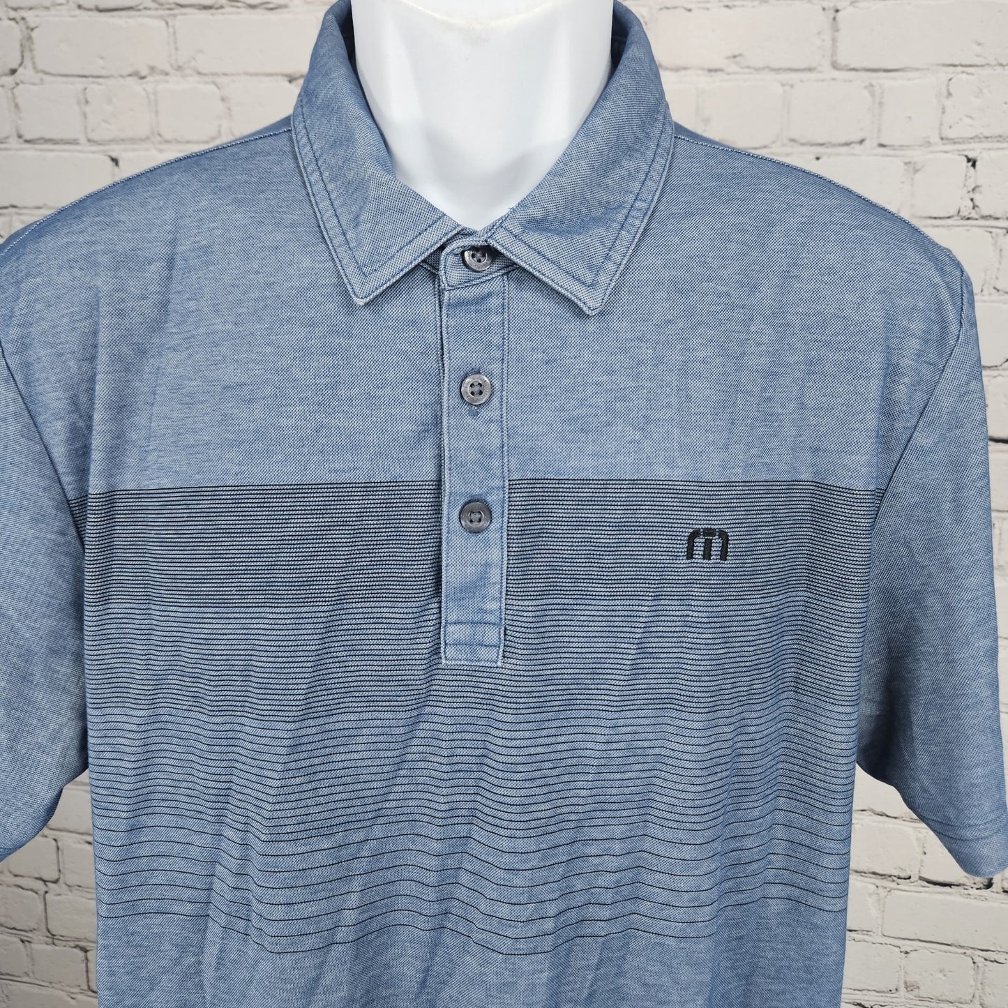 Travis Mathew Blue Pima Cotton Striped Short Sleeve Golf Polo Shirt Large L