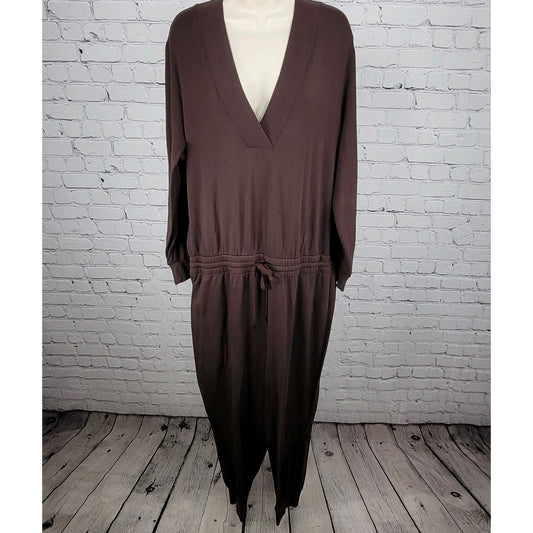 CALIA Brown Drawstring Soft Long Sleeve Jogger Sweatpants Jumpsuit Jumper Large