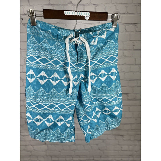 OKAMI SURF Mens Swim Trunks Blue Pockets Beach Casual Surfing Size 8 (32”x 9”)