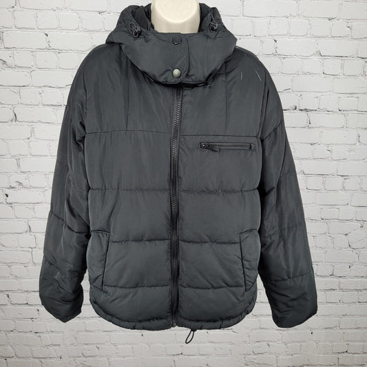 Urban Outfitters Black Hooded Fleece Lined Insulated Puffer Jacket Size Medium M