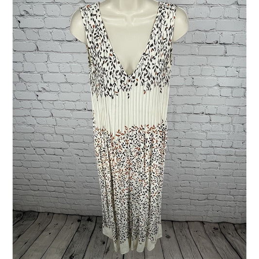Elevenses Anthropologie Ivory Leaf Printed Pleated Sleeveless Jumper Size XS