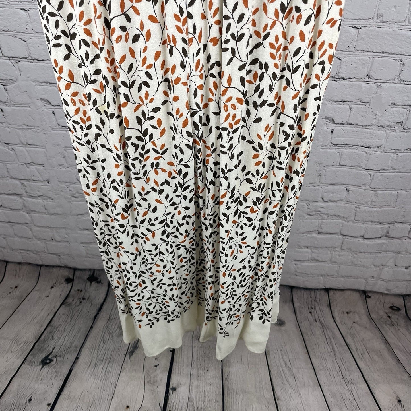 Elevenses Anthropologie Ivory Leaf Printed Pleated Sleeveless Jumper Size XS