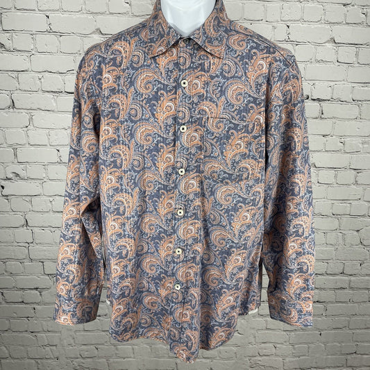 Tommy Bahama Blue Paisley Button Down Collar Long Sleeve Cotton Shirt Small S