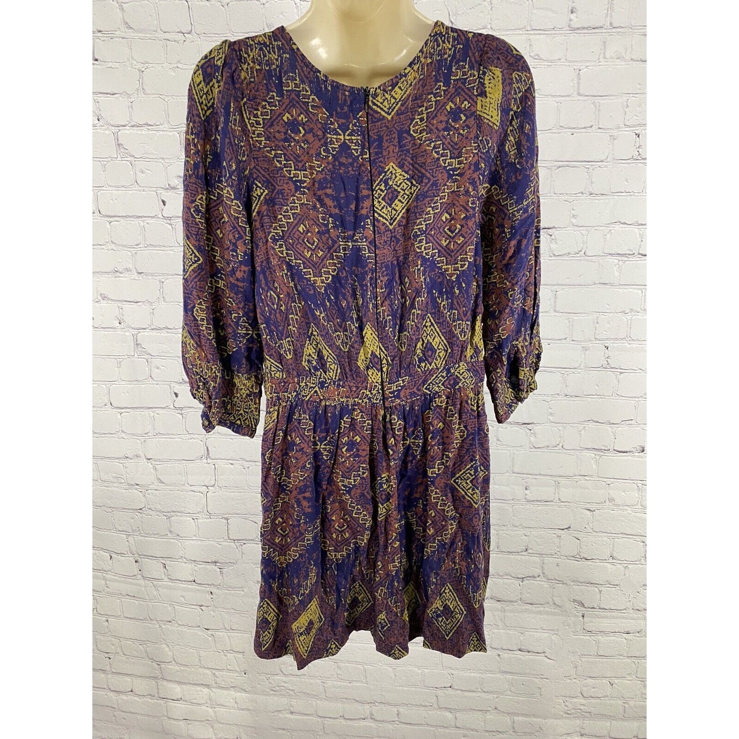 Ecote Urban Outfitters Blue Aztec Print Blouson Back Zip Knee Length Dress S