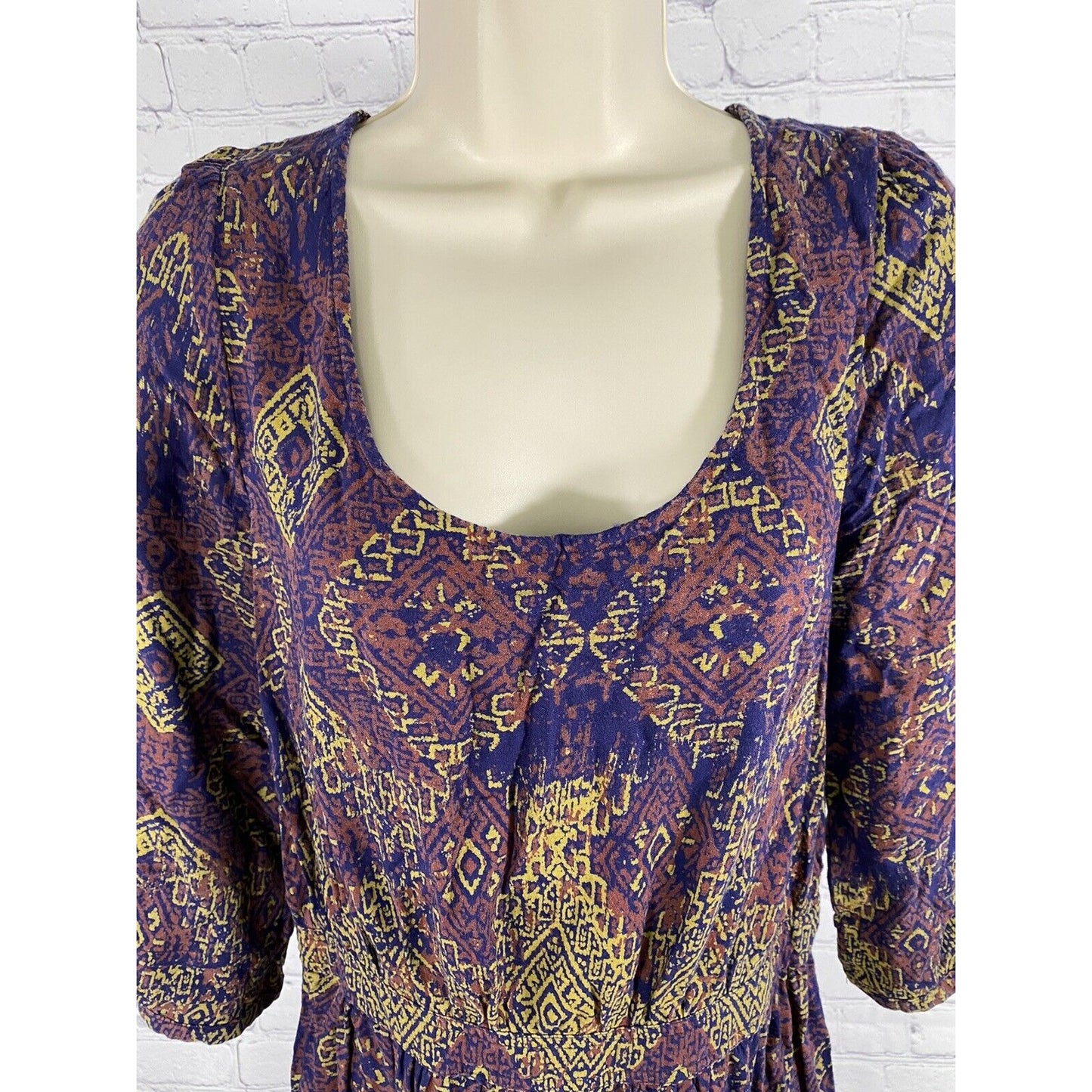 Ecote Urban Outfitters Blue Aztec Print Blouson Back Zip Knee Length Dress S