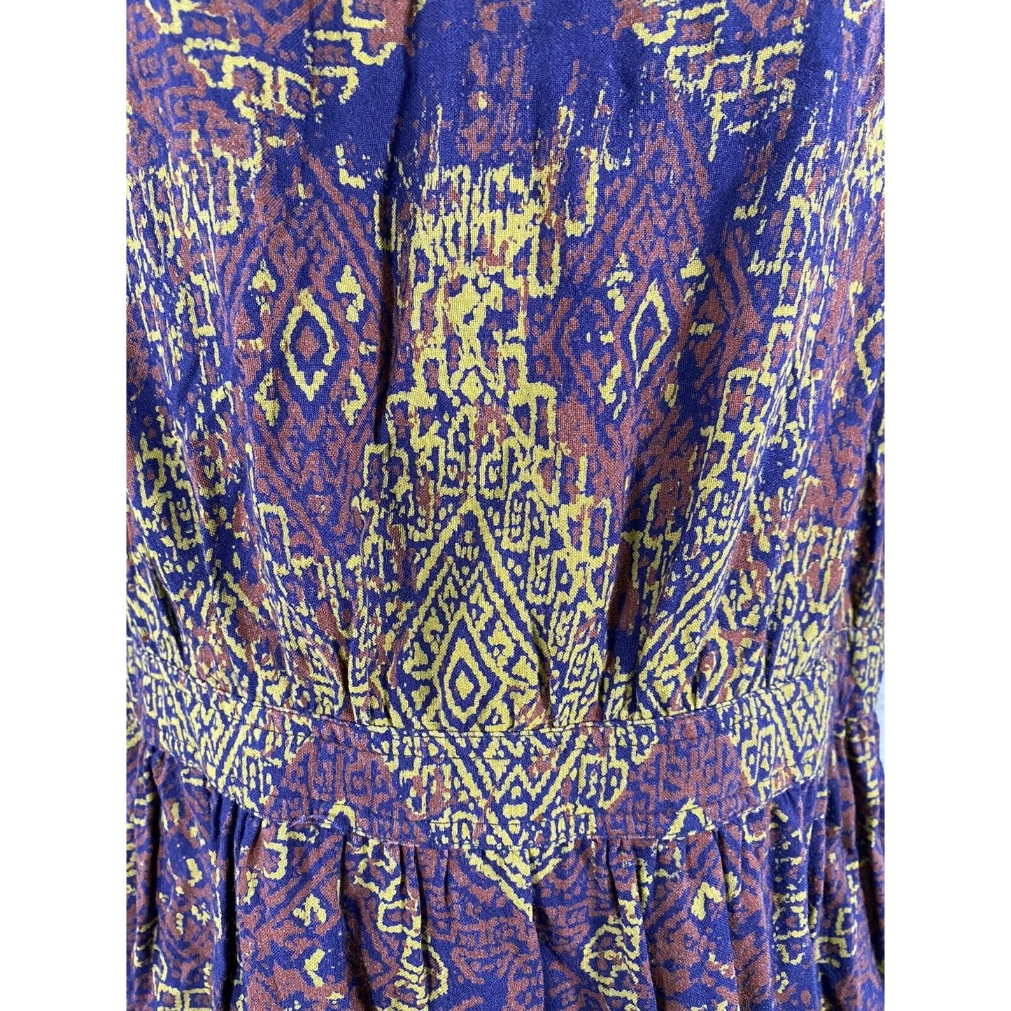 Ecote Urban Outfitters Blue Aztec Print Blouson Back Zip Knee Length Dress S
