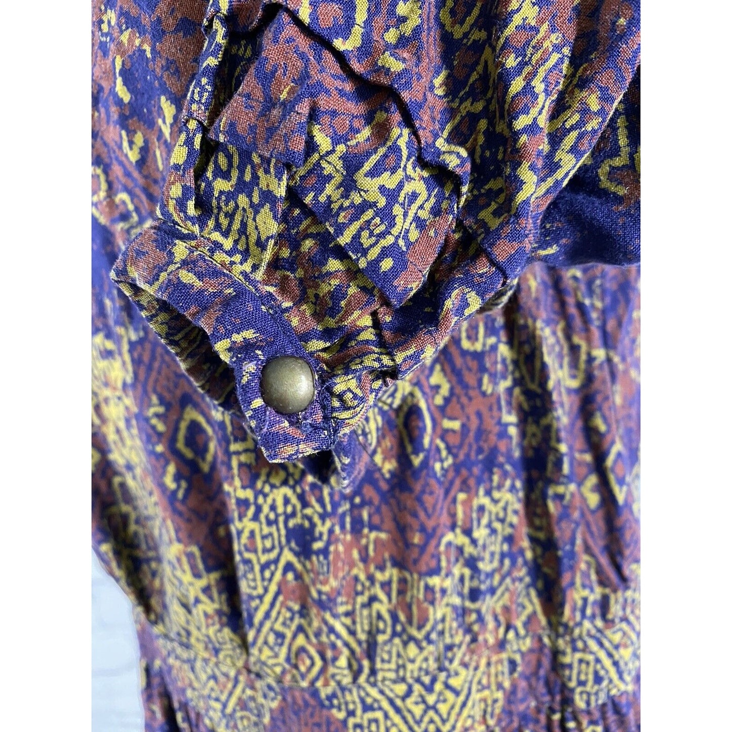 Ecote Urban Outfitters Blue Aztec Print Blouson Back Zip Knee Length Dress S