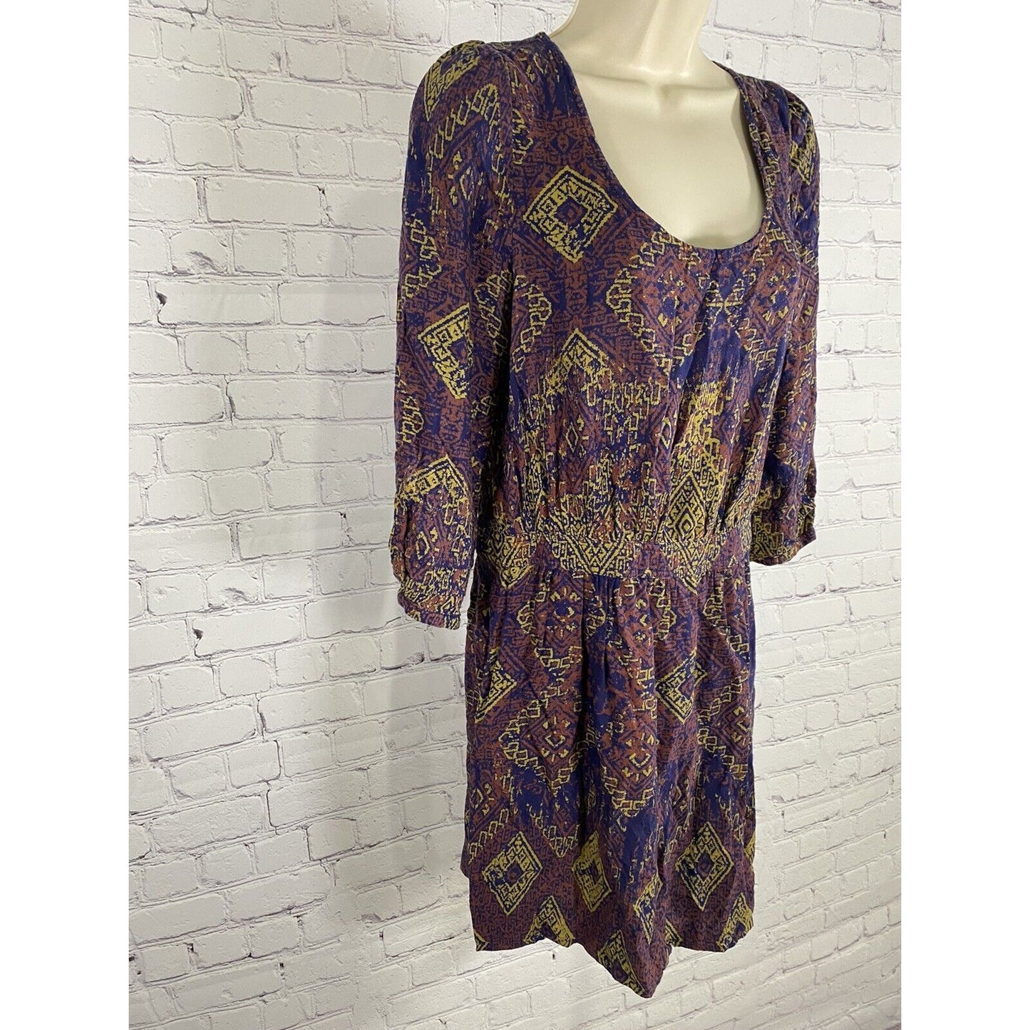 Ecote Urban Outfitters Blue Aztec Print Blouson Back Zip Knee Length Dress S