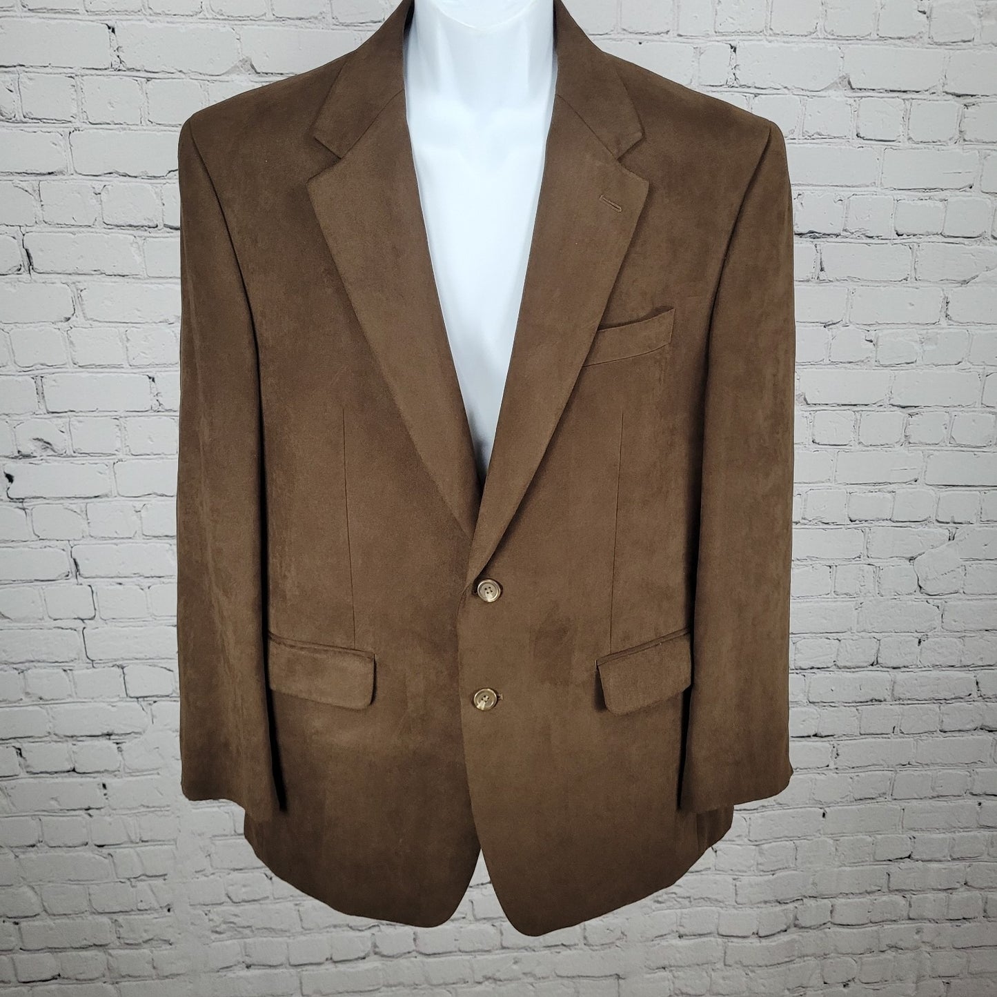 Chaps Ralph Lauren Brown Microfiber 2 Button Vented Notch Blazer Jacket Size 42