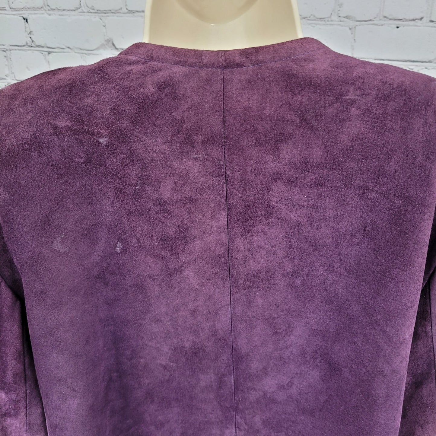 VTG Talbots Purple Genuine Suede Open Collarless Lined Jacket USA Made Size XL
