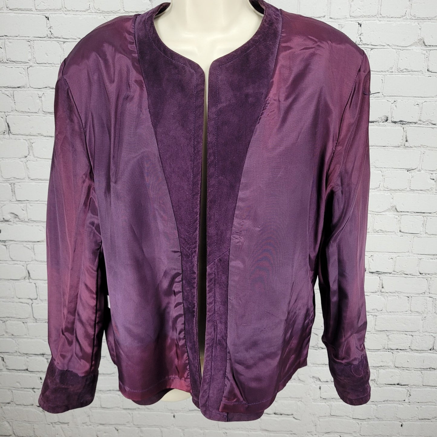 VTG Talbots Purple Genuine Suede Open Collarless Lined Jacket USA Made Size XL
