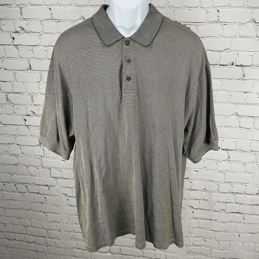 Pebble Beach Tan & Blue 60’s Two Ply Mercerized Cotton Golf Polo Shirt Size XL
