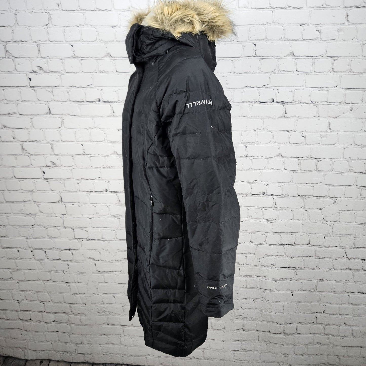 Columbia Black 550 Titanium Omni Tech Down Feather Waterproof Hood Parka Coat S