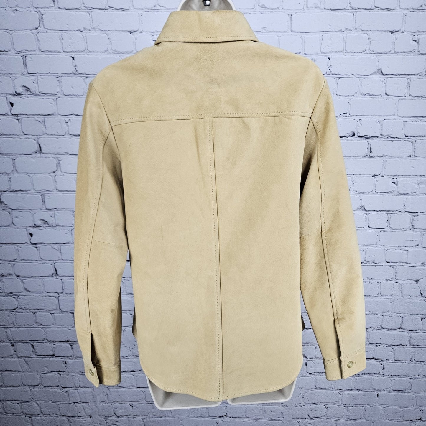 LL Bean Yellow Genuine Leather Suede Buttoned Unlined Shacket Shirt Jacket L