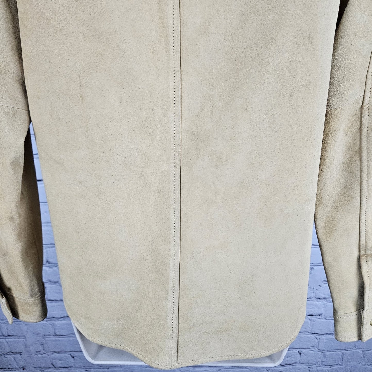 LL Bean Yellow Genuine Leather Suede Buttoned Unlined Shacket Shirt Jacket L