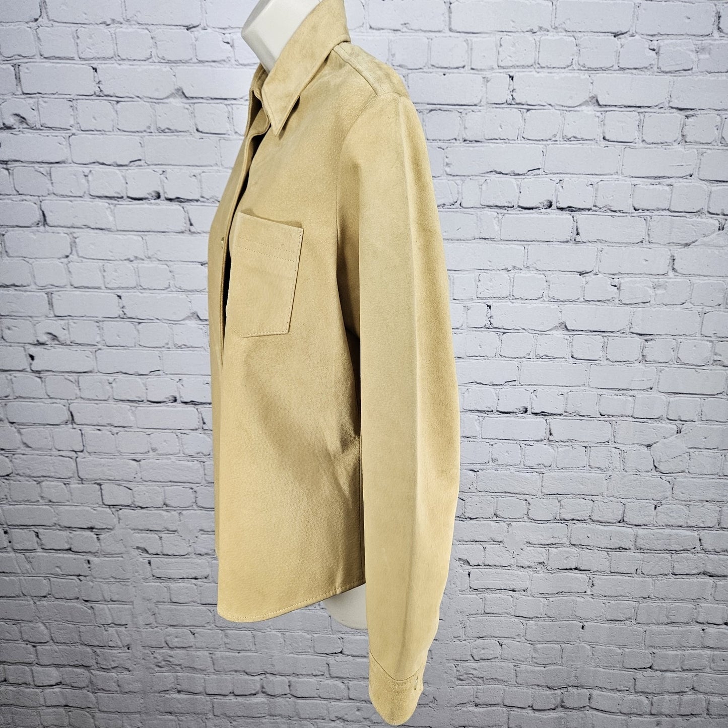 LL Bean Yellow Genuine Leather Suede Buttoned Unlined Shacket Shirt Jacket L