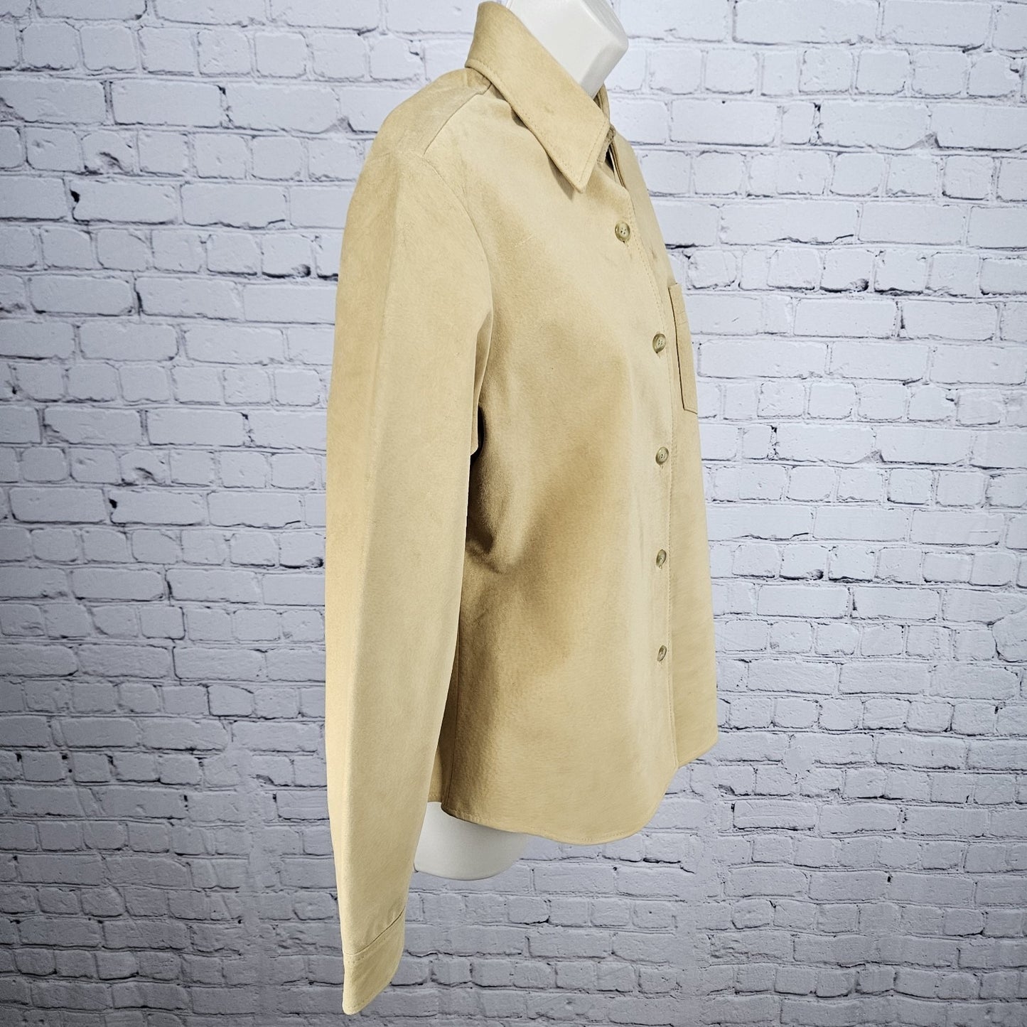 LL Bean Yellow Genuine Leather Suede Buttoned Unlined Shacket Shirt Jacket L