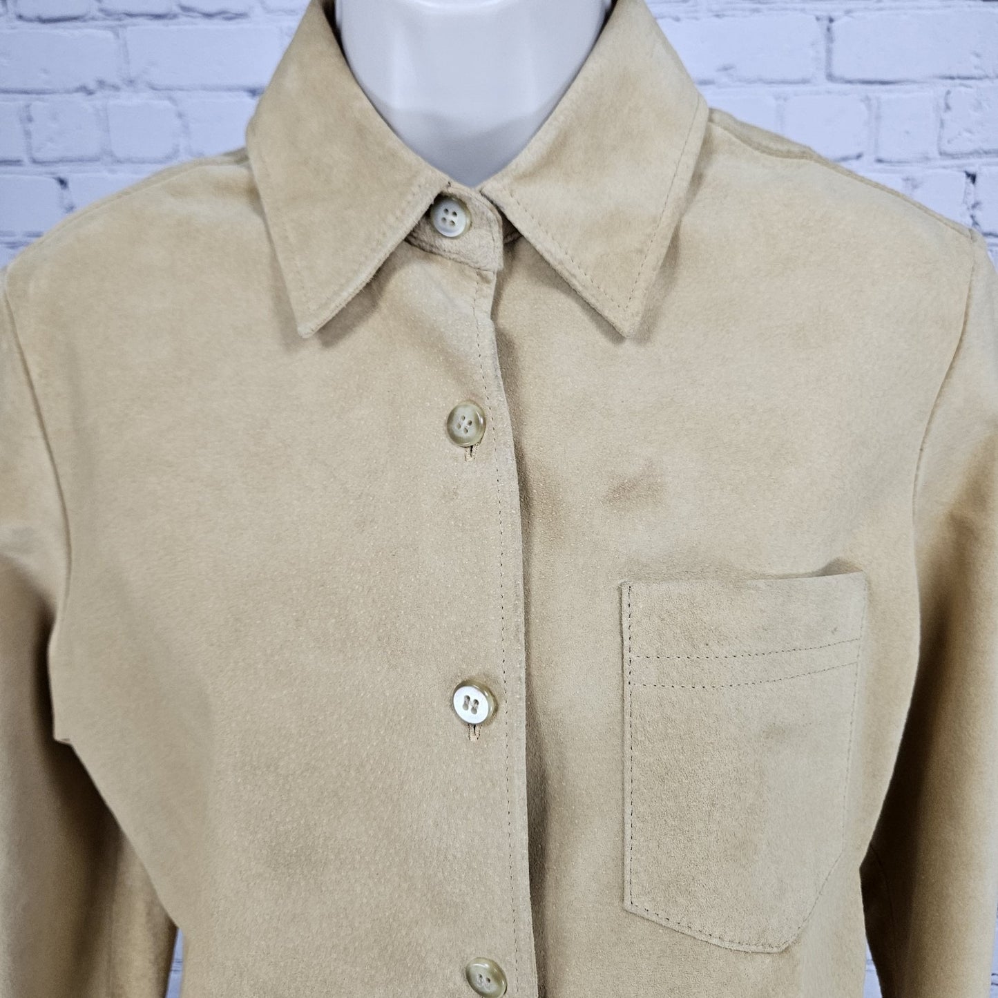LL Bean Yellow Genuine Leather Suede Buttoned Unlined Shacket Shirt Jacket L