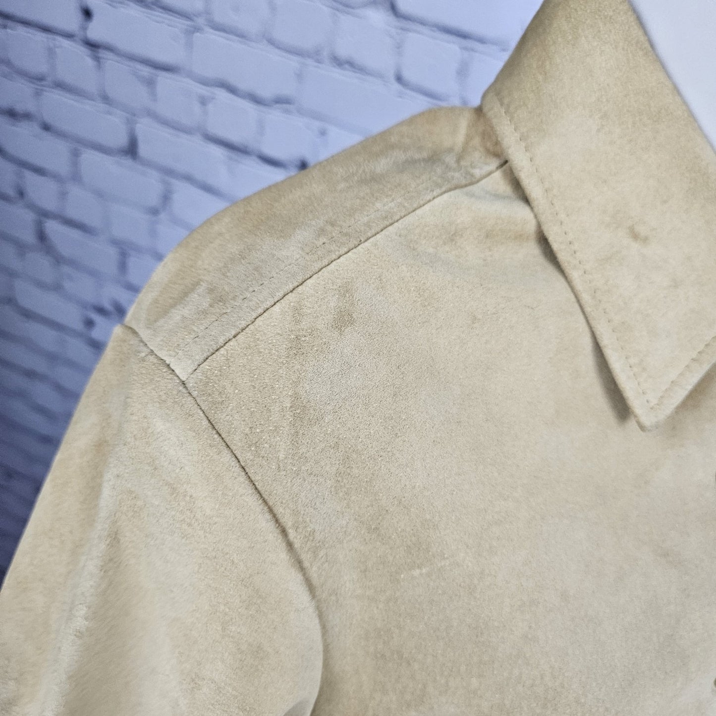 LL Bean Yellow Genuine Leather Suede Buttoned Unlined Shacket Shirt Jacket L